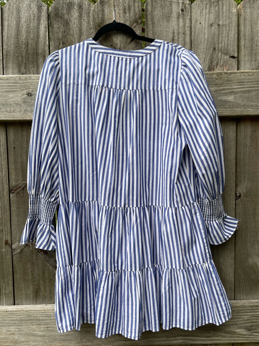 Pomander Place Navy and White Striped Tiered Long Sleeve Dress - Picture 8 of 11